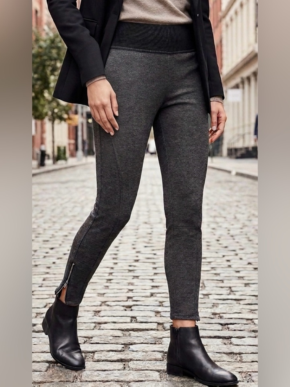 Loft Ann Tailor Dark Gray Pants/Leggings, Elastic Waistband, Ankle Zippers, XS